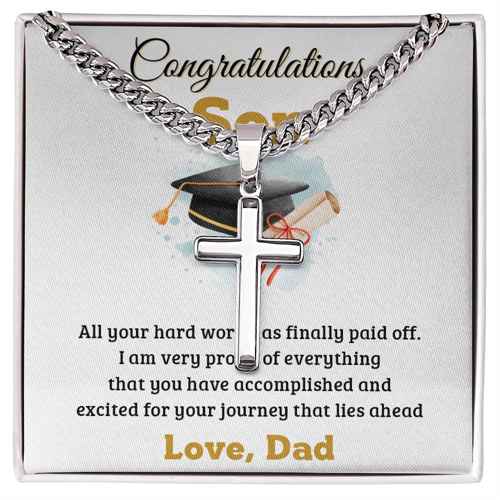 Congratulations Son | Artisan Cross Necklace on Cuban Chain w/ MC
