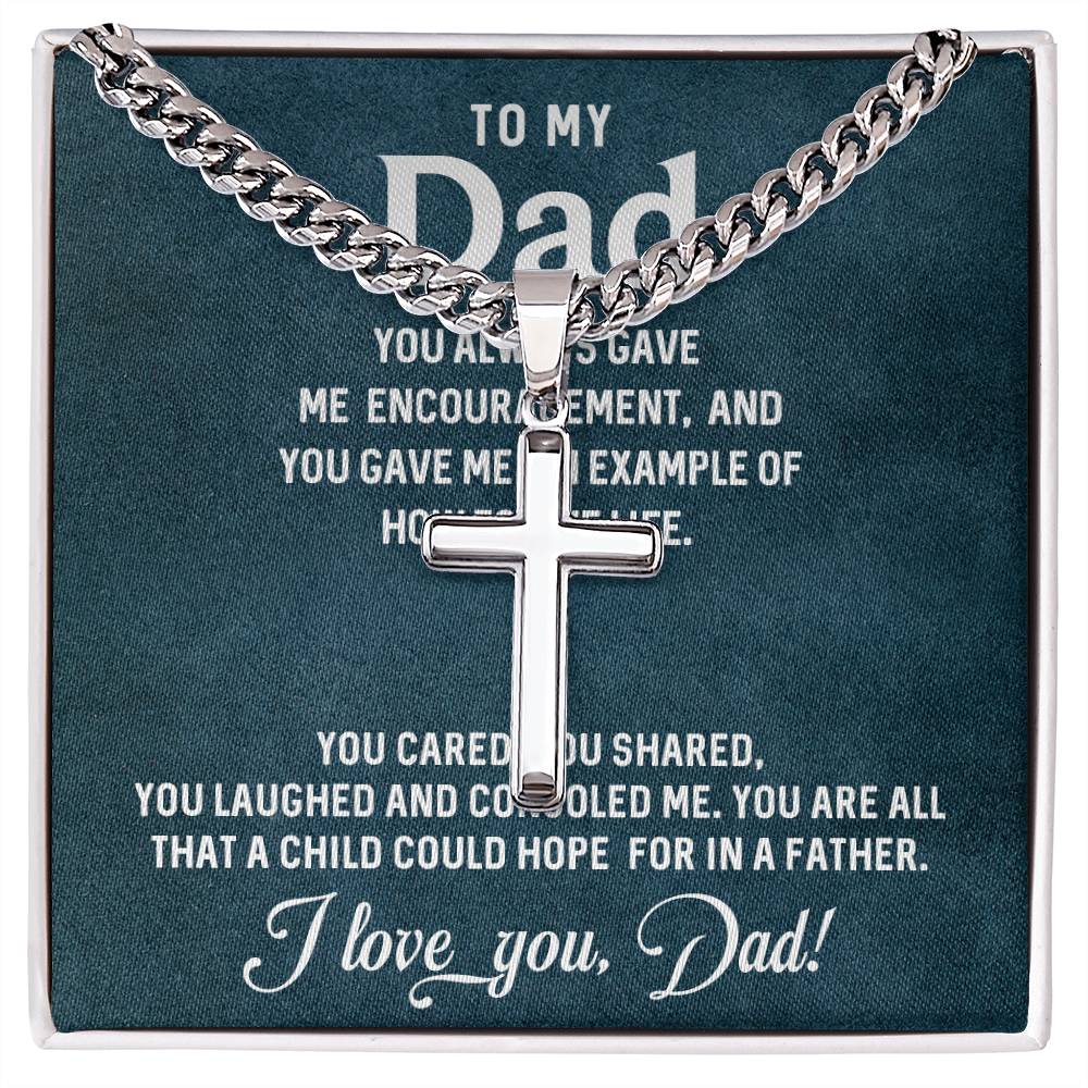 TO MY DAD | Artisan Cross Necklace on Cuban Chain w/ MC