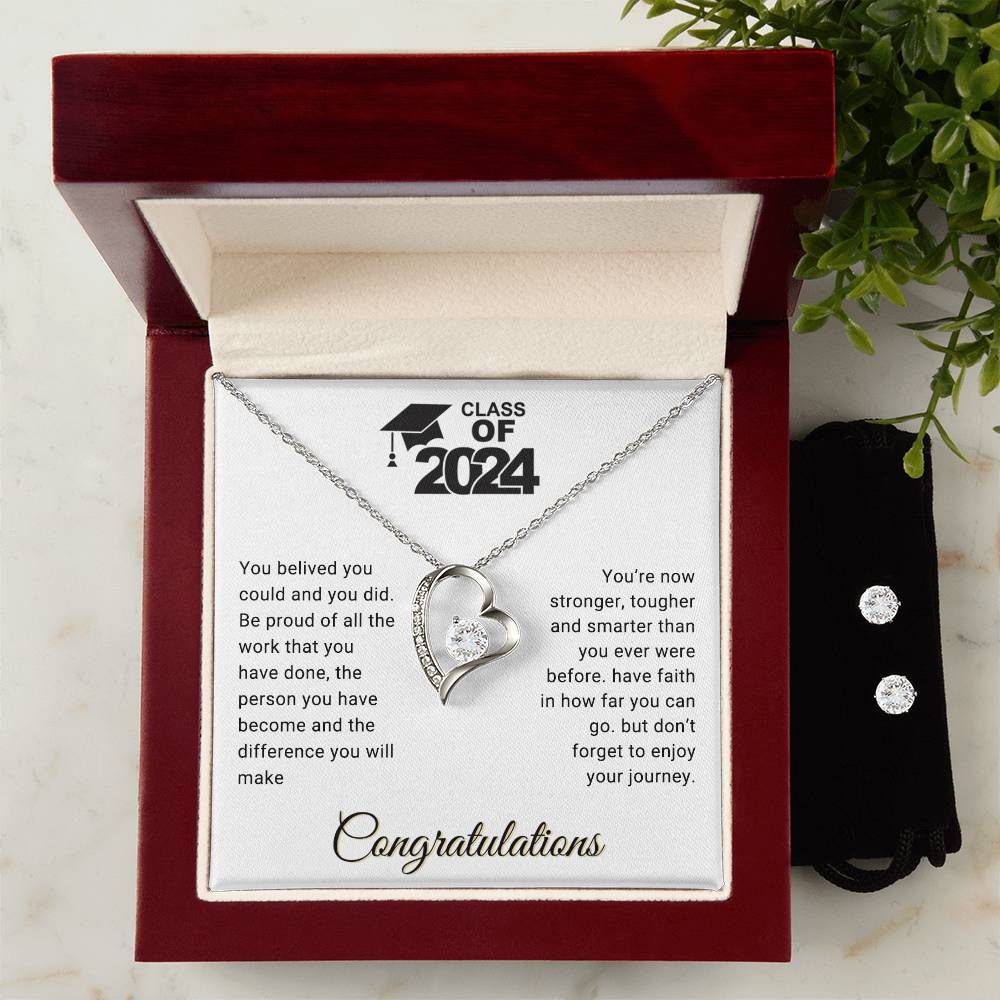 Daughter | Graduation | Forever Love Necklace + Clear CZ Earrings