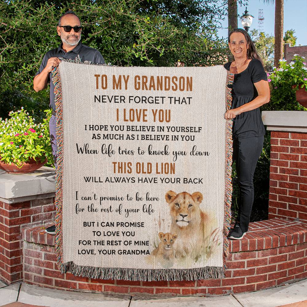 To My Grandson "This Old Lion" | Heirloom Woven Blanket 50"x60"