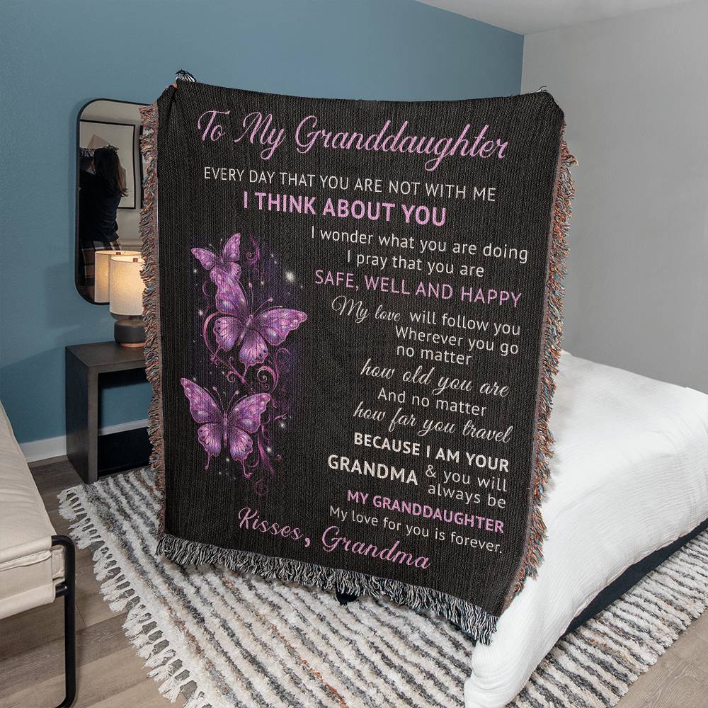 To My Granddaughter "I Think About You" |Heirloom Woven Blanket 50"x60"