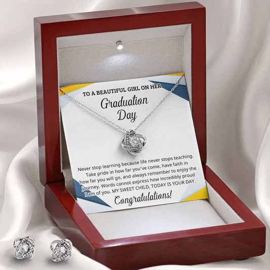 To a Beautiful Girl | Graduation | Love Knot Earring & Necklace Set