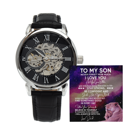 To My Son | Black Chronograph Watch + MC (NO ENGRAVING)Openwork Watch | Love, Dad