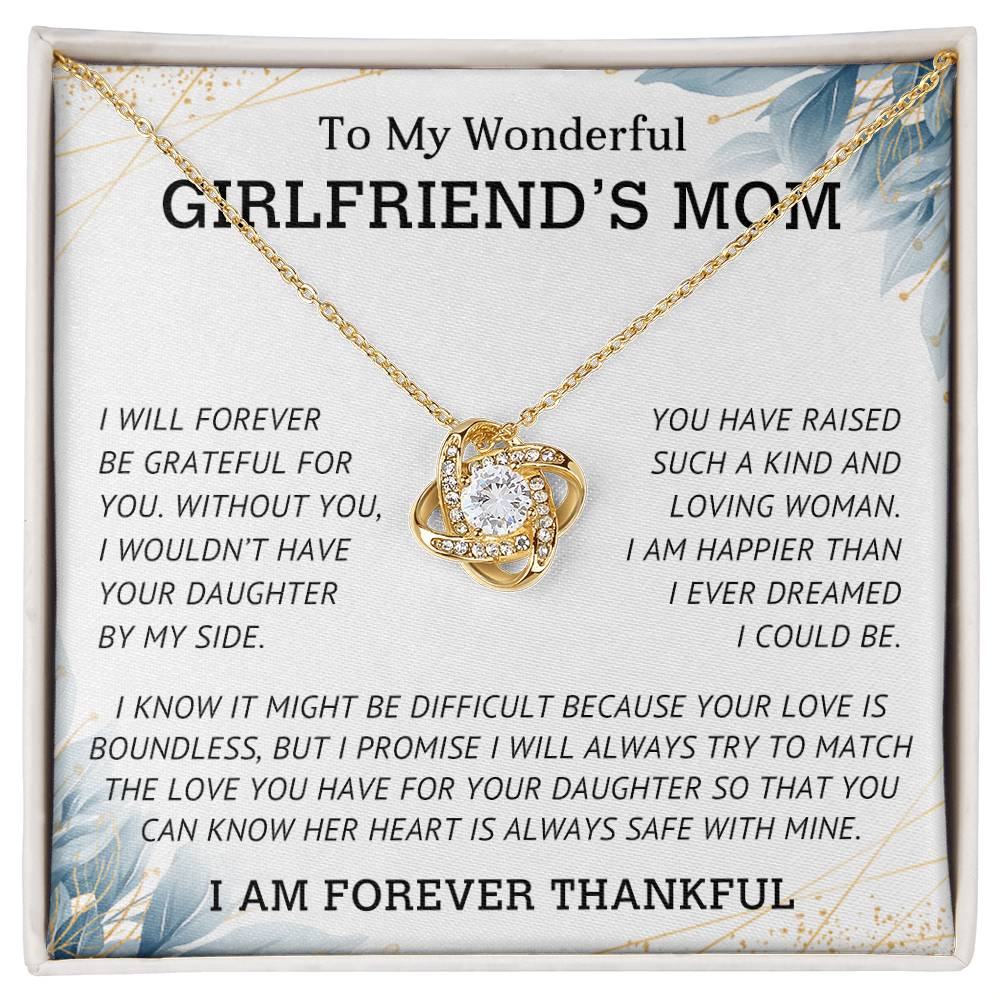 To My Wonderful Girlfriends Mom | Love Knot Necklace (Yellow & White Gold Variants)