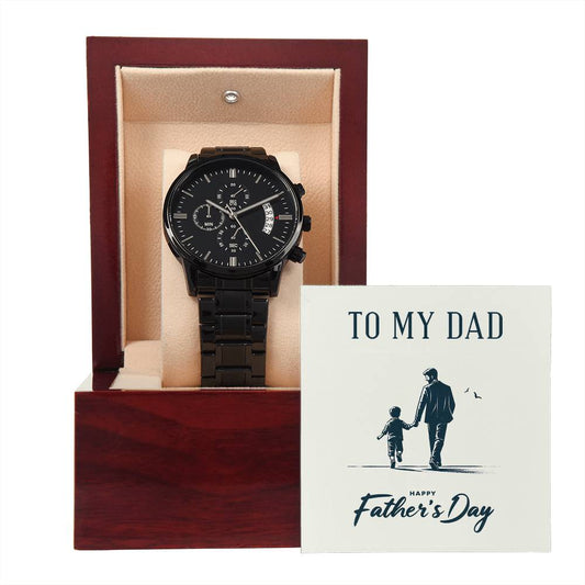 TO MY DAD | Black Chronograph Watch + MC (NO ENGRAVING)