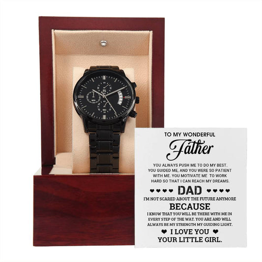 TO MY WONDERFUL DAD | Black Chronograph Watch + MC (NO ENGRAVING)