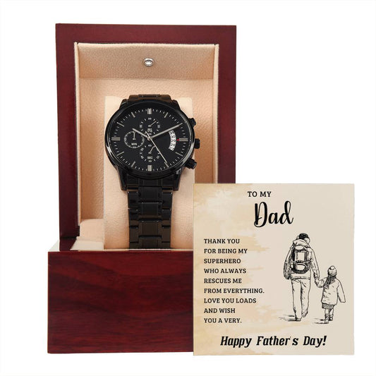 TO MY DAD | Black Chronograph Watch + MC (NO ENGRAVING)
