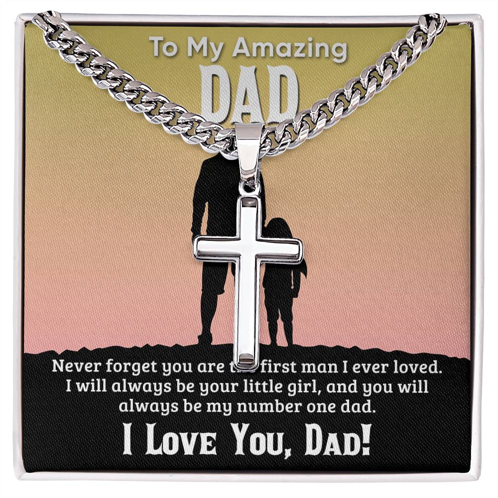 TO MY AMAZING DAD | Artisan Cross Necklace on Cuban Chain w/ MC