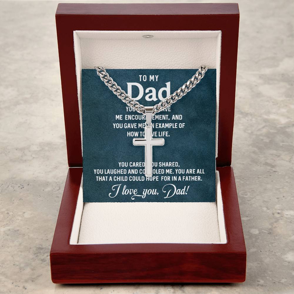 TO MY DAD | Artisan Cross Necklace on Cuban Chain w/ MC