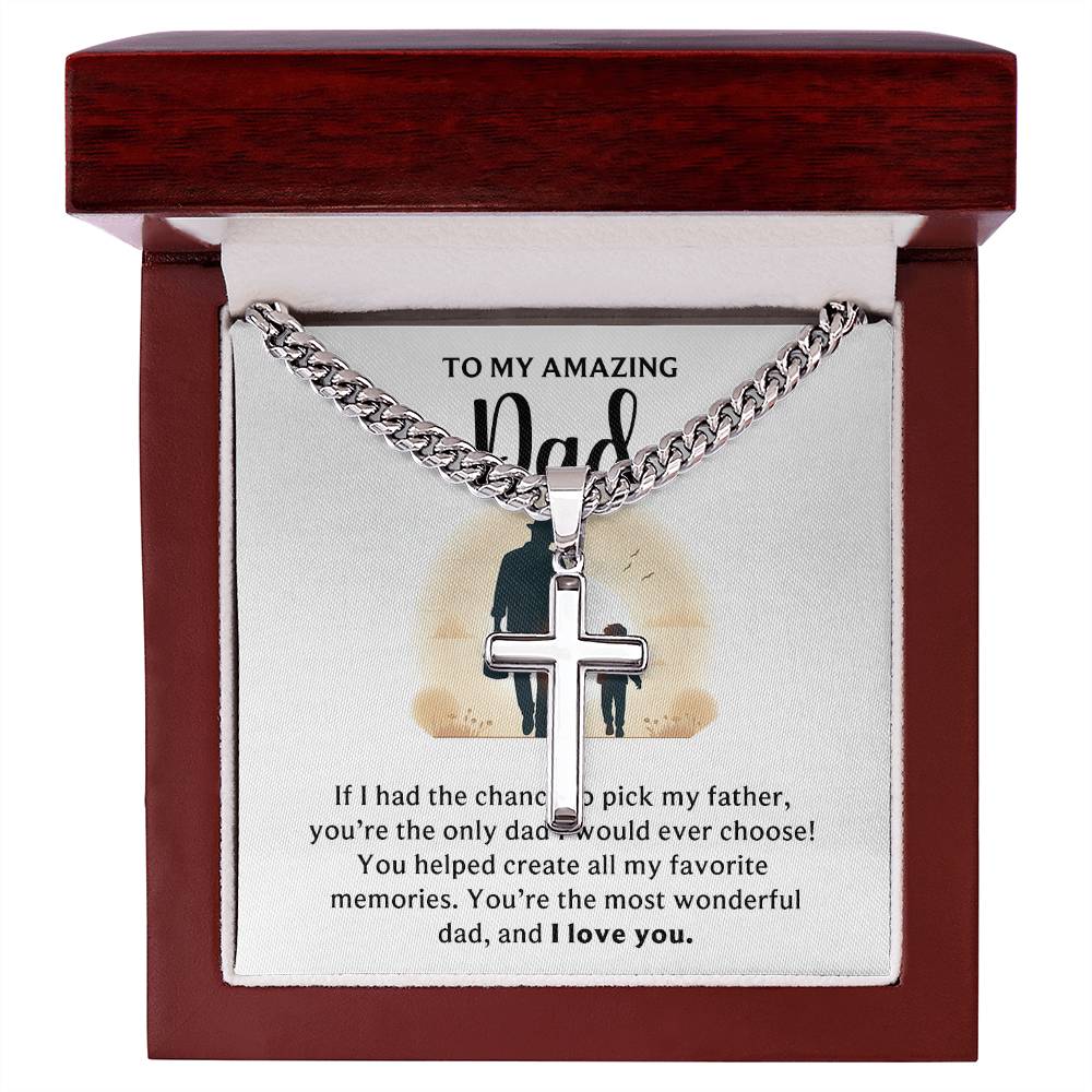 TO MY AMAZING DAD | Artisan Cross Necklace on Cuban Chain w/ MC