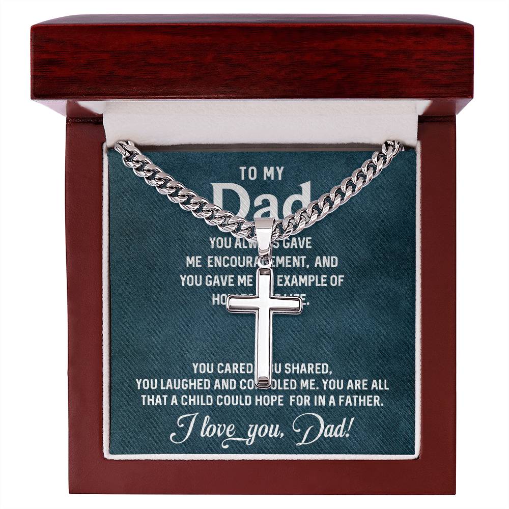 TO MY DAD | Artisan Cross Necklace on Cuban Chain w/ MC