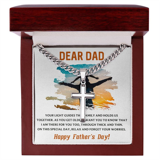 DEAR DAD | Artisan Cross Necklace on Cuban Chain w/ MC
