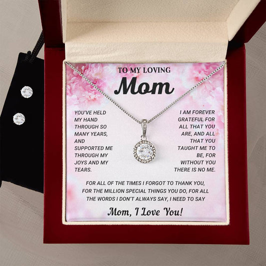 To My Loving Mom | Eternal Hope Necklace + Clear CZ Earrings