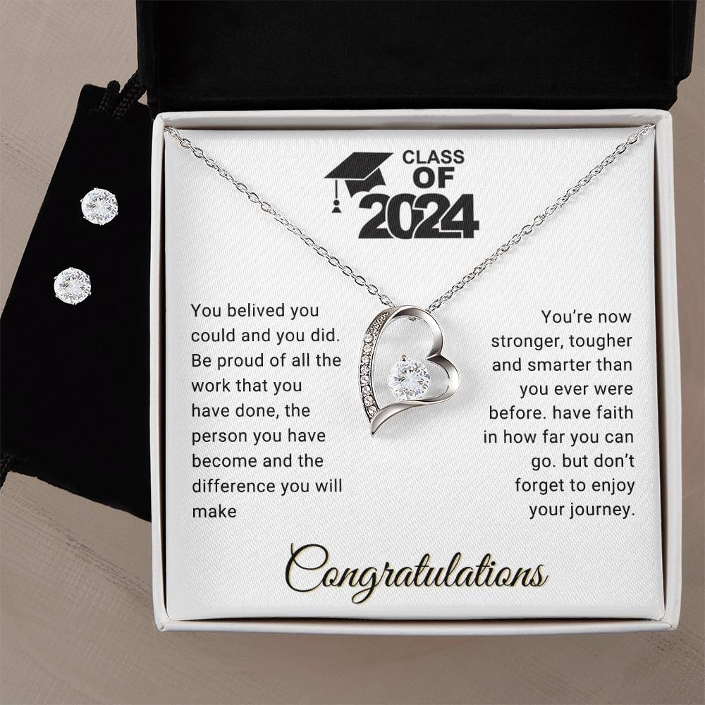 Daughter | Graduation | Forever Love Necklace + Clear CZ Earrings