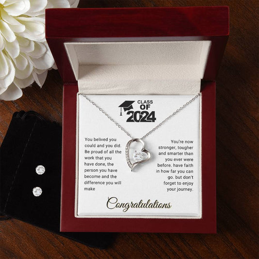Daughter | Graduation | Forever Love Necklace + Clear CZ Earrings