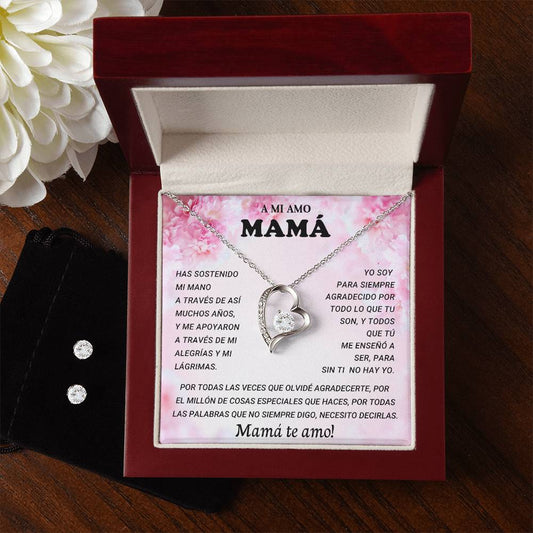 A MI AMO MAMA | Forever Love Necklace + Clear CZ Earrings