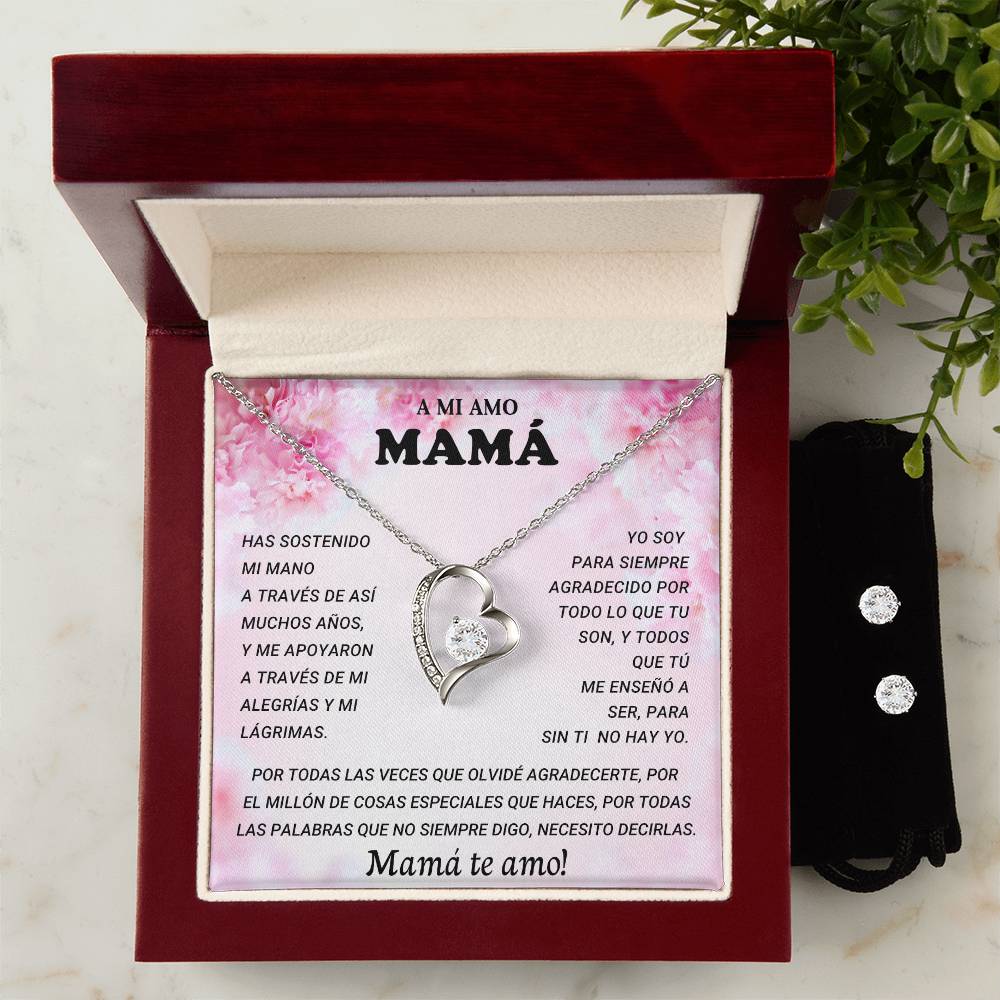 A MI AMO MAMA | Forever Love Necklace + Clear CZ Earrings