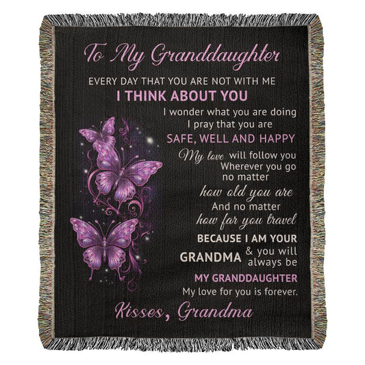 To My Granddaughter "I Think About You" |Heirloom Woven Blanket 50"x60"