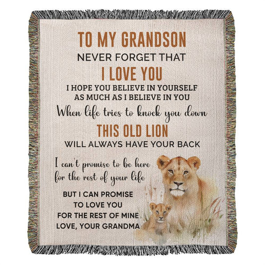 To My Grandson "This Old Lion" | Heirloom Woven Blanket 50"x60"