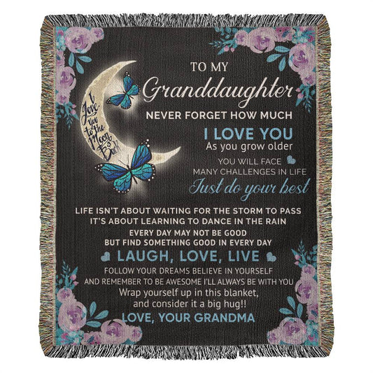 To My Granddaughter - "Love Laugh Live" Grandma |Heirloom Woven Blanket 50"x60"